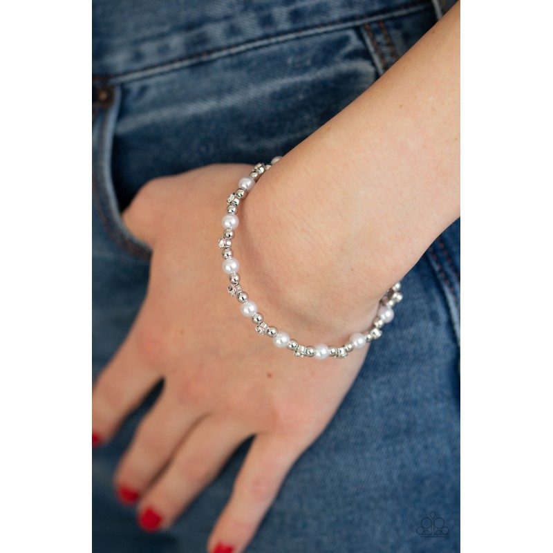 Paparazzi Decadently Dainty - White - Shiny Beads, Pearls & Rhinestones