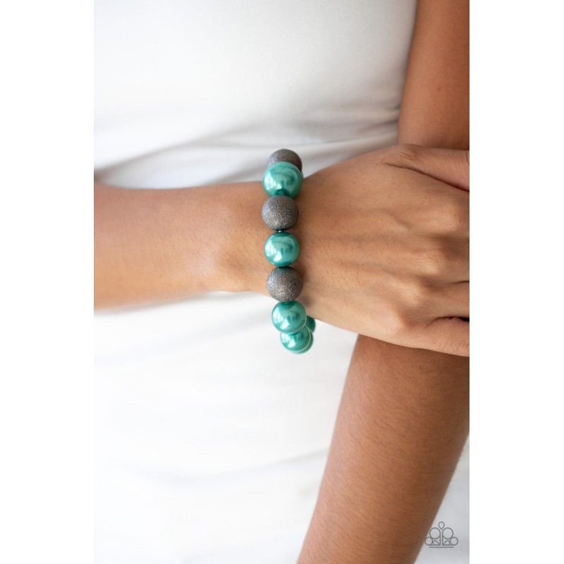 Paparazzi Humble Hustle - Green - Pearly Green Beads - Stretchy Band ...