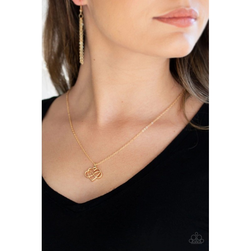 Paparazzi Eternal Love - Gold - Heart - Necklace & Matching Earrings
